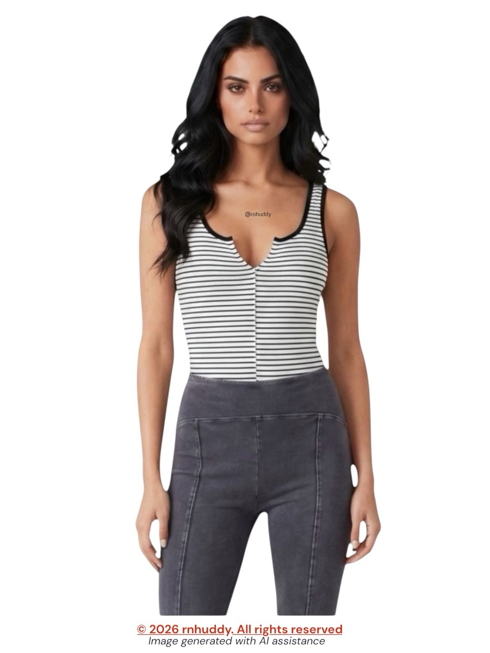 UO Out From Under S black white striped notched neck bodysuit